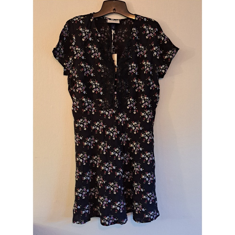 Universal Thread BLK Floral Mini Dress M NEW Lace Trim Button Front 1157-208-B8